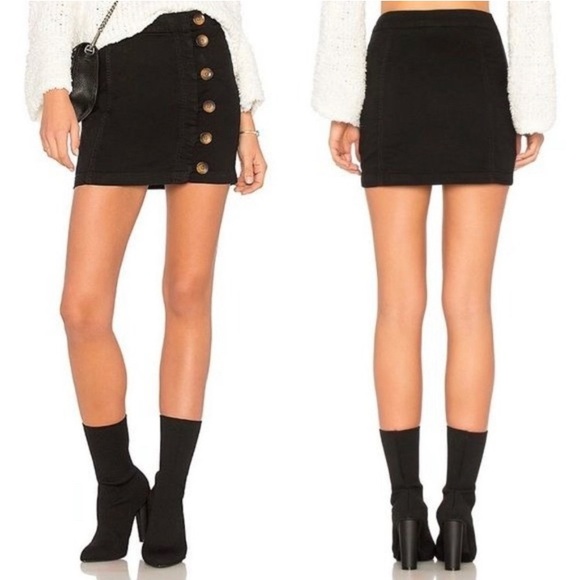 Free People Little Daisies Black Button-Front Mini Skirt - Picture 4 of 11